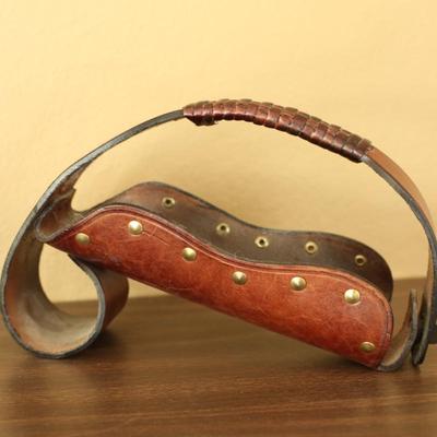 Sale Photo Thumbnail #52: Vintage leather and metal western saddle stirrup / rustic decor