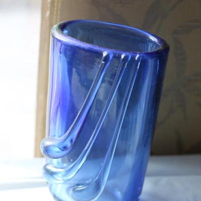 Sale Photo Thumbnail #77: Blue glass flower vase