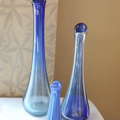 Sale Photo Thumbnail #79: Set of blue glass vases