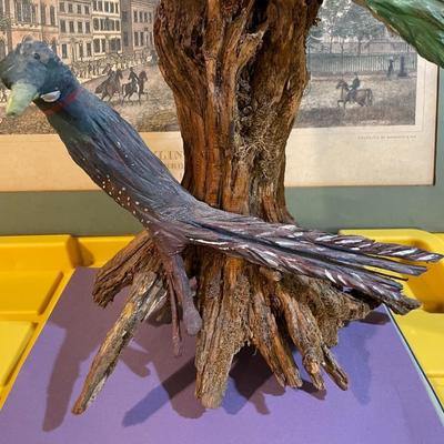 Vintage Driftwood Birds Artwork on a Bark/Branch 15.50” Tall in Good Preowned Condition, Very Nicely Done.