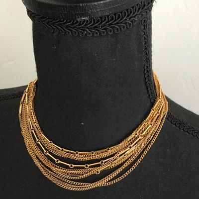 Beautiful vintage, multi strand, chain collar necklace. Beautiful class excellent condition.