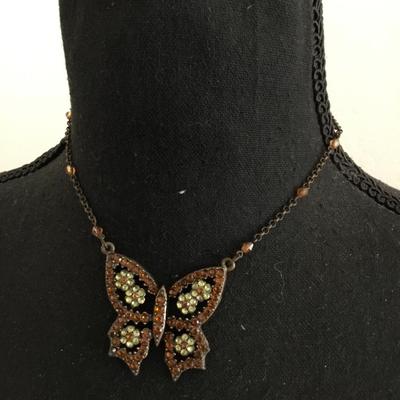 Vintage Robert rose, rhinestone butterfly necklace