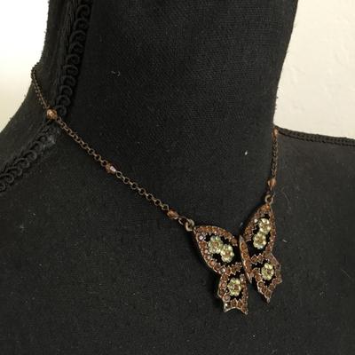 Vintage Robert rose, rhinestone butterfly necklace