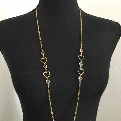 Vintage Avon, Victorian heart, gold tone, necklace, multicolored, crystal heart
