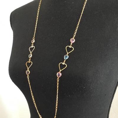 Vintage Avon, Victorian heart, gold tone, necklace, multicolored, crystal heart