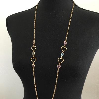 Vintage Avon, Victorian heart, gold tone, necklace, multicolored, crystal heart