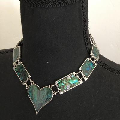 Vintage Abalone, heart panel, necklace