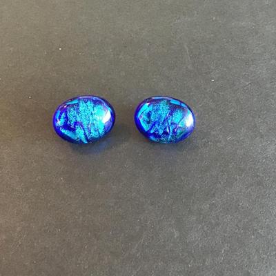 Sale Photo Thumbnail #116: Beautiful Blue dichroic glass clip on earrings Please see attached photos