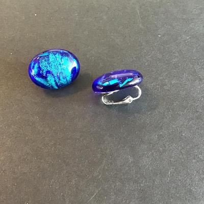 Sale Photo Thumbnail #115: Beautiful Blue dichroic glass clip on earrings Please see attached photos