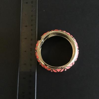 Sale Photo Thumbnail #221: Very nice pink Enamel with clear rhinestone hinged bracelet Please see attached photos