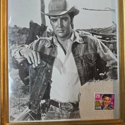 Framed Elvis Presley Vintage Western Film Publicity Still with 29¢ Legends of American Music Stamp