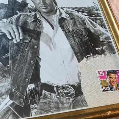 Framed Elvis Presley Vintage Western Film Publicity Still with 29¢ Legends of American Music Stamp