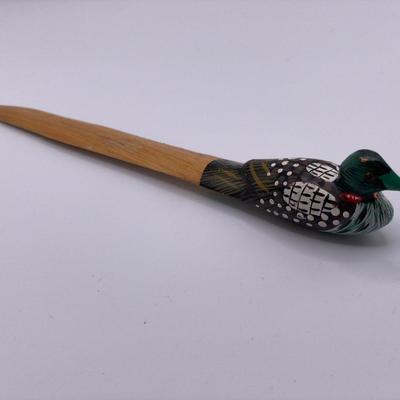 Hand painted wood bird envelope opener