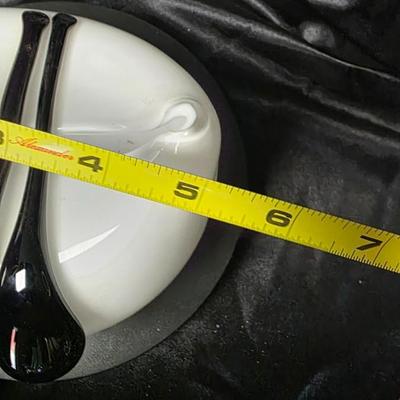 Vintage Polish Art Glass Sculptural Bowl – White with Black Teardrop Accents