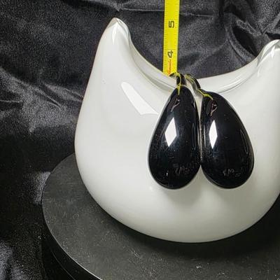 Vintage Polish Art Glass Sculptural Bowl – White with Black Teardrop Accents
