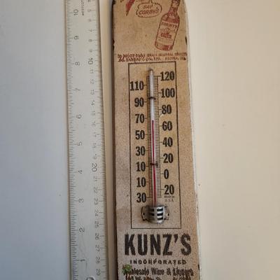 Sale Photo Thumbnail #209: This lot is for a Kunz's Corby's Whiskey Thermometer,  Corby's is a Canadian made whiskey still in production in Ontario.  Kunz's was a local distributor for the brand.  Mr. Kunz was the father of the folks who eventually opened the now defunct but famous