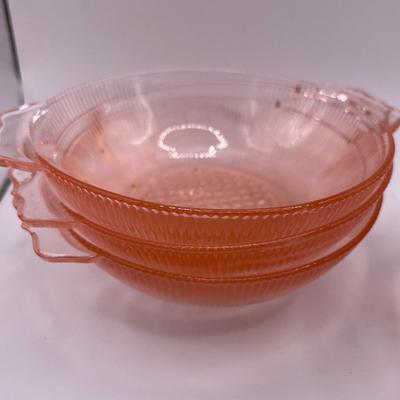 6 Jeannette Glass Homespun pink depression glass individual berry bowl