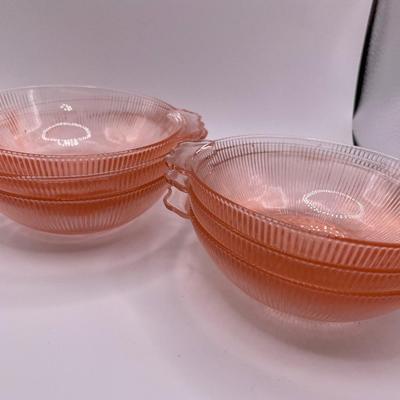 6 Jeannette Glass Homespun pink depression glass individual berry bowl