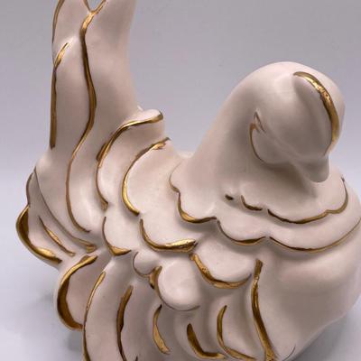 Hen, rooster and nest S&P shakers with cream and gold hen