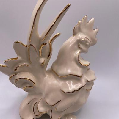 Hen, rooster and nest S&P shakers with cream and gold hen