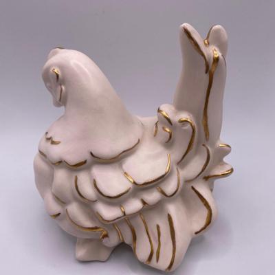 Hen, rooster and nest S&P shakers with cream and gold hen