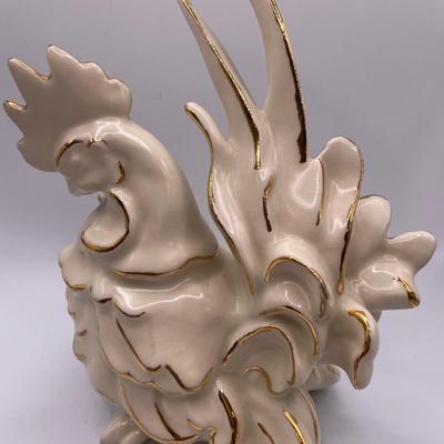 Hen, rooster and nest S&P shakers with cream and gold hen