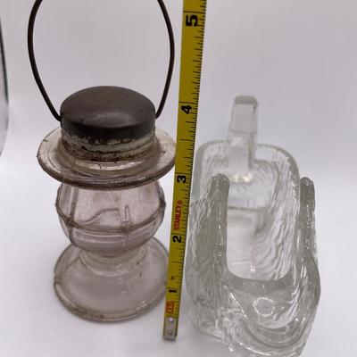 Clear glass lantern and Scottie dog pourer