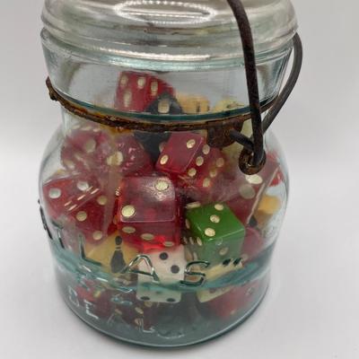 Vintage Atlas jar with dice