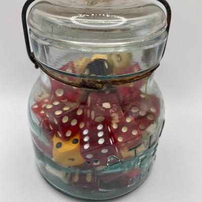 Vintage Atlas jar with dice