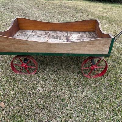 Antique Wooden Farm Wagon w/ Cast Iron Wheels – Primitive Garden Cart