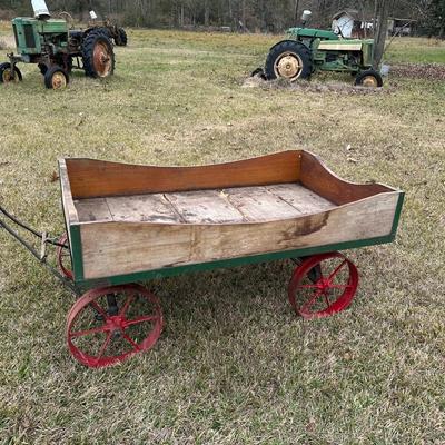 Antique Wooden Farm Wagon w/ Cast Iron Wheels – Primitive Garden Cart