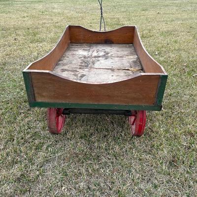 Antique Wooden Farm Wagon w/ Cast Iron Wheels – Primitive Garden Cart