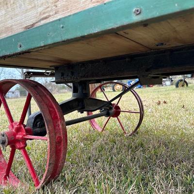 Antique Wooden Farm Wagon w/ Cast Iron Wheels – Primitive Garden Cart