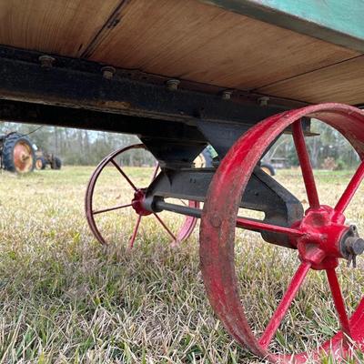 Antique Wooden Farm Wagon w/ Cast Iron Wheels – Primitive Garden Cart