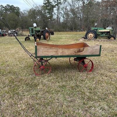 Antique Wooden Farm Wagon w/ Cast Iron Wheels – Primitive Garden Cart