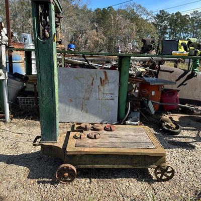 Antique Fairbanks Standard Platform Scale on Wheels – Wood Column & Cast Iron Base