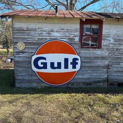 Large Vintage Gulf Oil Porcelain Gas Station Sign