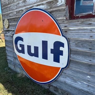 Large Vintage Gulf Oil Porcelain Gas Station Sign