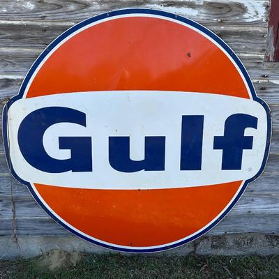 Large Vintage Gulf Oil Porcelain Gas Station Sign