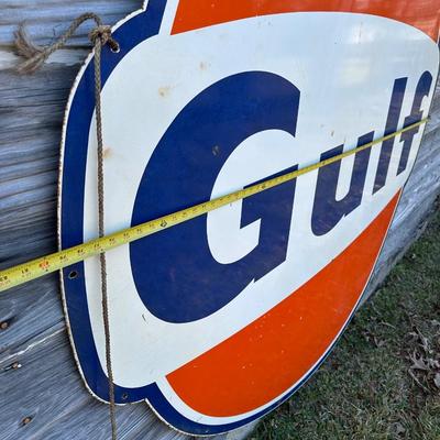 Large Vintage Gulf Oil Porcelain Gas Station Sign