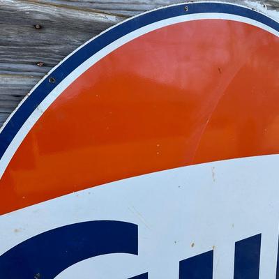 Large Vintage Gulf Oil Porcelain Gas Station Sign