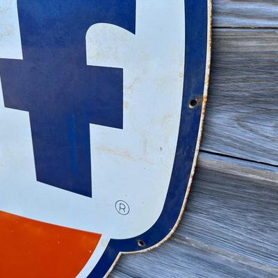 Large Vintage Gulf Oil Porcelain Gas Station Sign