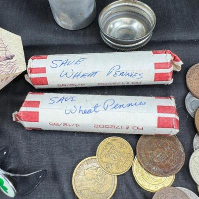 Confederate bill reprints and foriegn currency coins and bills