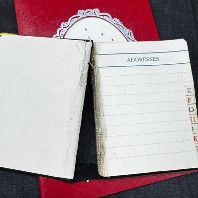 Antique collectibles Victorian Vanity set, Suede Ink Blotter