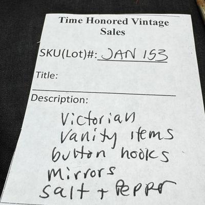 Antique collectibles Victorian Vanity set, Suede Ink Blotter