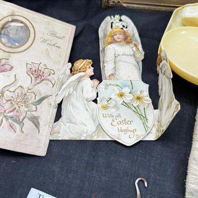 Antique collectibles Victorian Vanity set, Suede Ink Blotter