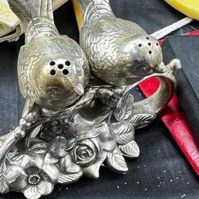 Antique collectibles Victorian Vanity set, Suede Ink Blotter