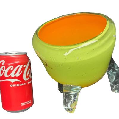 Unique MCM Freeform Footed Blown Glass Bowl