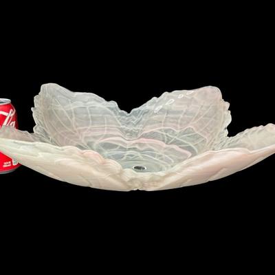 Sale Photo Thumbnail #489: Pink and white swirl. No obvious chips or cracks. Measurement: 14.5” x 14.5”. Pre-auction estimate: $50-$100. [BK]