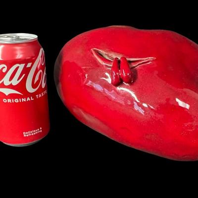 Sale Photo Thumbnail #500: This piece is custom made with a crimson glaze. No obvious chips or cracks. Measurement: 10”L x 8.5”W. [BK]